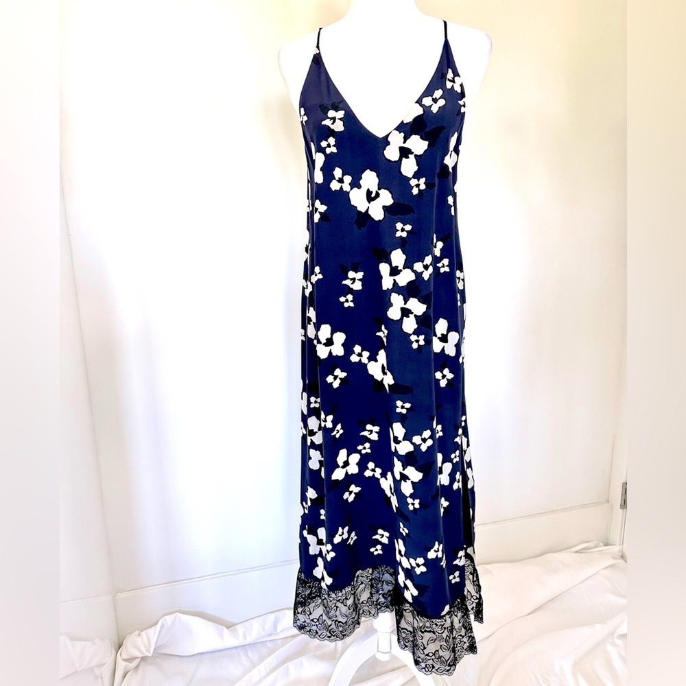 Theory 💯%Silk Navy Floral Maxi Tank Dress